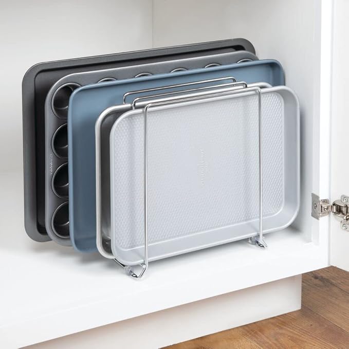 mDesign 5 Slot Pot and Pan Rack — Metal Wire Rack for Cabinets, Pantries or Kitchen Surfaces — Freestanding Pan Stand for Pans, Pots, Lids and Crockery – Silver - Image 2