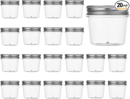 novelinks 4 oz Small Plastic Jars with Lids, 20 Pack Mini Plastic Mason Jars with Lids 4oz, Craft Storage Containers & Canning Jars & Small Spice Jars for Kitchen Organization (20 Pack,Silver) by novelinks