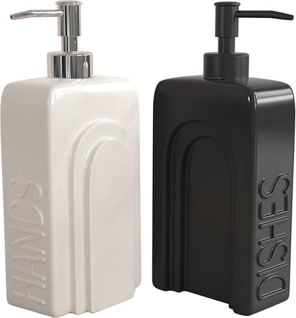 Soap Dispenser Set with Funnel, Non-Slip Silicone Pads, 2 Pack Ceramic Refillable Dish Soap and Hand Soap Dispenser for Kitchen, Bathroom, Matte Black and White - Image 5