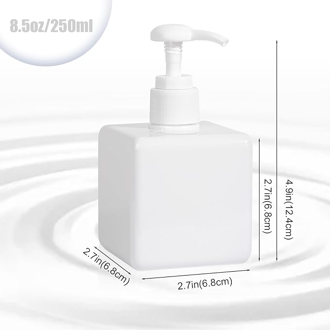 Pump Bottle, Refillable Plastic Empty Lotion Soap Dispenser Liquid Container for Bathroom Shampoo and Body Wash, 8.4oz/250ml White 2 Pack