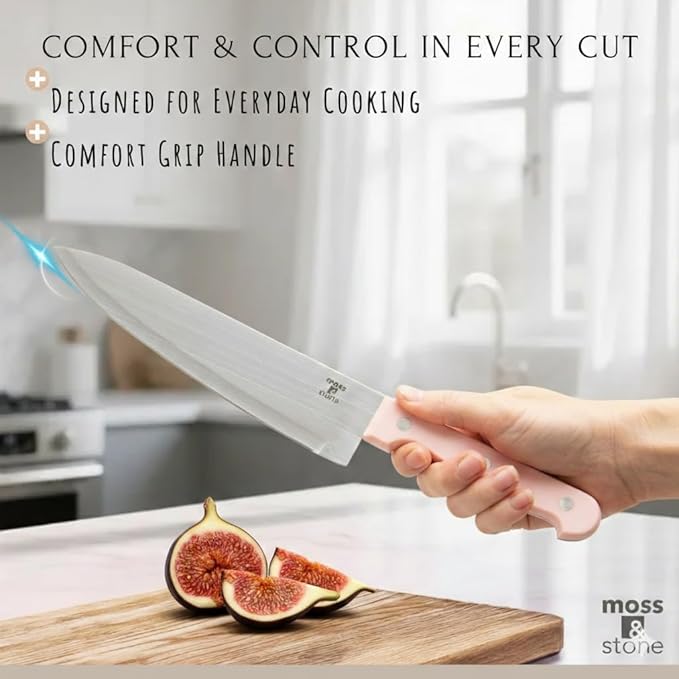 Moss & Stone Pink 14 Pcs Knife Block Set Stainless Steel, Premium Forged Kitchen Knives Set with High-Carbon Blades, Ergonomic Handle, Sharp Blade, Rust Resistant, Modern Style for Home & Chef - Image 3