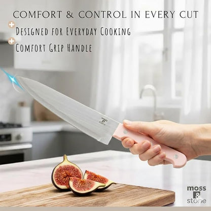 Moss & Stone Pink 14 Pcs Knife Block Set Stainless Steel, Premium Forged Kitchen Knives Set with High-Carbon Blades, Ergonomic Handle, Sharp Blade, Rust Resistant, Modern Style for Home & Chef - Image 3