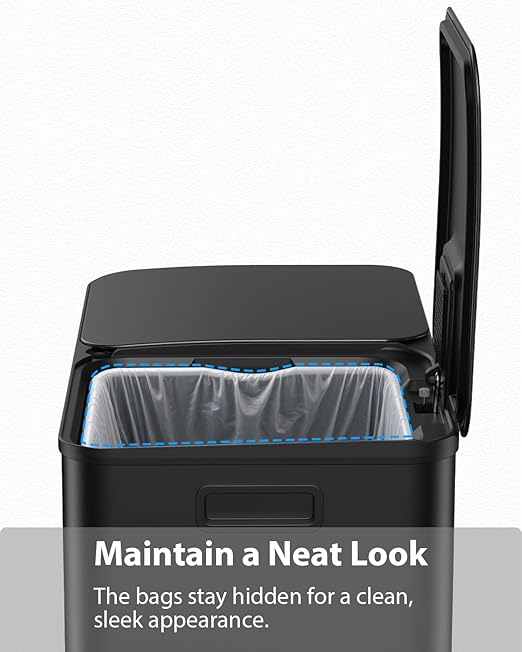 Dual Trash and Recycling Bins for Kitchen, 2×13 Gallon (2× 50L) Stainless Steel Trash and Recycle Bin Combo with Soft-Close Lid, Large Garbage Cans for Kitchen Home with 2 Magnets Sticker, Black
