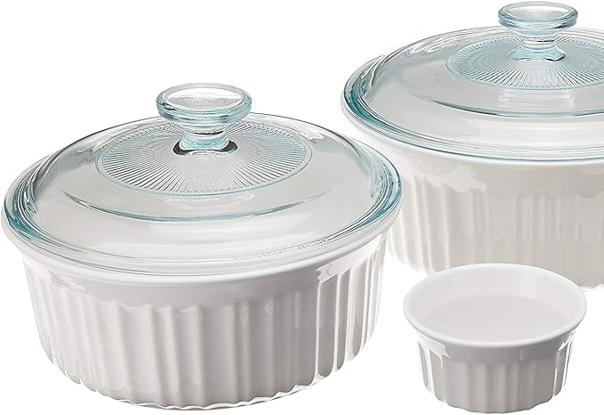 CorningWare French White 10-Pc Ceramic Bakeware Set with Lids Chip and Crack Resistant Stoneware Baking Dish, Microwave, Dishwasher, Oven, Freezer and Fridge Safe - Image 2