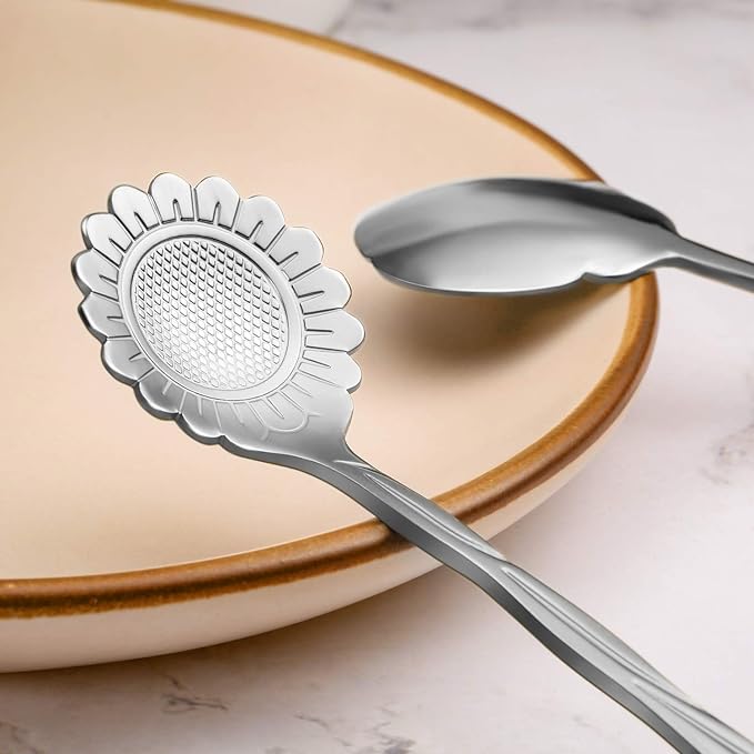 Chengu 8 Pieces Flower Coffee Tea Spoons Stainless Steel Sugar Spoons Tea Party Flower Fancy Tableware Set Stir Bar Creative Stirring Teaspoon, 8 Different Patterns(Silver) - Image 3