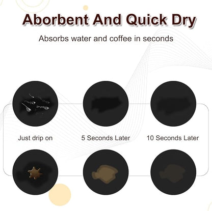 Dish Drying Mat for Kitchen Counter, 12" x 20" Coffee Bar Mat for Espresso Machine, Super Absorbent & Stain-Resistant Countertop Protector, Non-Slip Rubber Back Drying Pad for Coffee Maker, Black