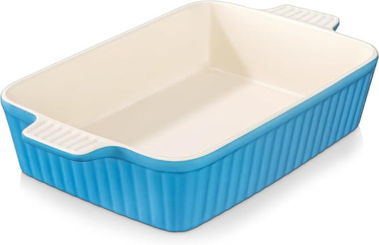 MALACASA 4.4 QT Baking Dish, 9x13 Large Casserole Dish for Oven, Ceramic Baking Pan, Rectangular Lasagna Pan Deep with Handles for Baking, Durable Microwave Oven Safe, Blue, Series BAKE-BAKE by MALACASA