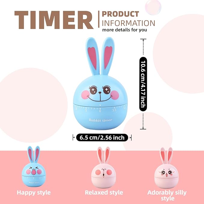 Cartoon Mechanical Kitchen Timer, 60 Minutes Countdown Timer, Mechanical Visual Timer for Kids - No Batteries Required, Kitchen Timer for Cooking, Home, Study and Classroom (Blue-C)
