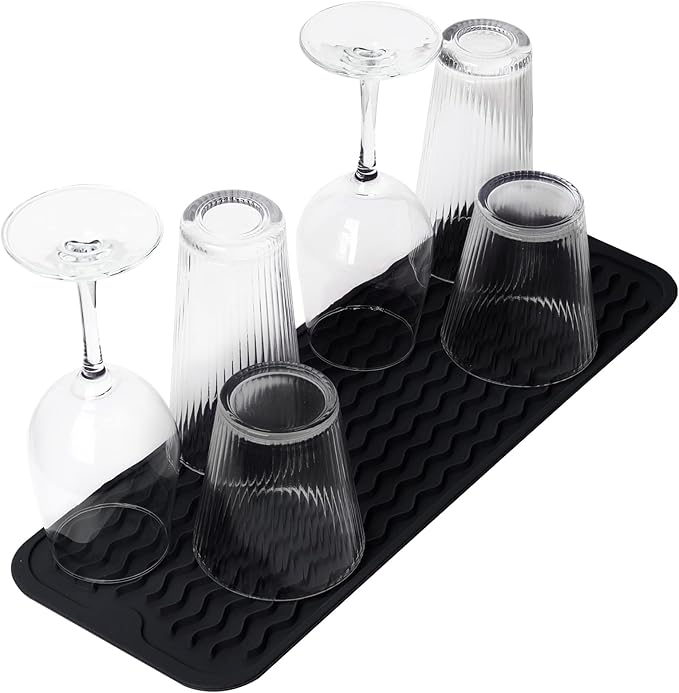ZLR 2 Pcs Silicone Sponge Holder & Sink Caddy Tray (6" x 17") - Narrow Dish Drying Mat for Kitchen Counter - Waterproof Soap Dispenser Organizer, Non-Slip Bathroom Vanity Tray (Black) - Image 8