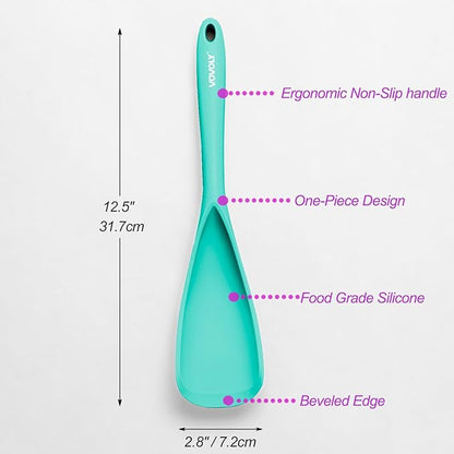 Cooking Spoon for Nonstick Cookwares, VOVOLY Silicone Spoon for Mixing, Scoop, and Scrape,Seamless Design, 12.6'', 2 Pack, Teal - Image 2