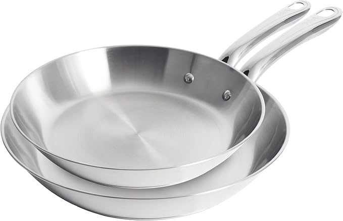 T-Fal Gourmet 11" & 12" Stainless Steel Pan Set, Induction Compatible, Dishwasher Safe, Oven Safe to 500°F, Skillet Set, Frying Pans, Silver by T-falbrand