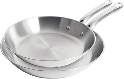 T-Fal Gourmet 11" & 12" Stainless Steel Pan Set, Induction Compatible, Dishwasher Safe, Oven Safe to 500°F, Skillet Set, Frying Pans, Silver by T-falbrand