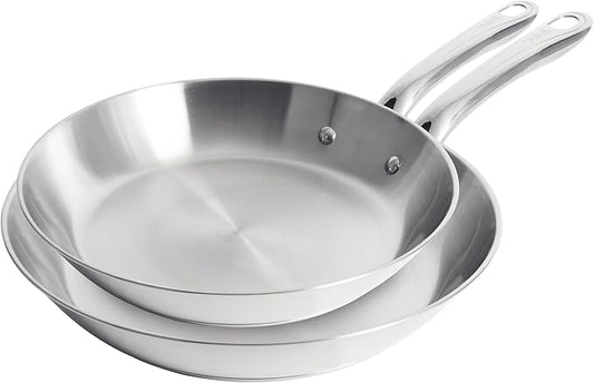 T-Fal Gourmet 11" & 12" Stainless Steel Pan Set, Induction Compatible, Dishwasher Safe, Oven Safe to 500°F, Skillet Set, Frying Pans, Silver by T-falbrand