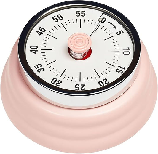 Elegant Stainless Steel Vintage Kitchen Timer with Magnetic Attachment - 60-Minute Countdown & Audible Alarm, Perfect for Cooking, Office Tasks, and Study Sessions (01-Pink)
