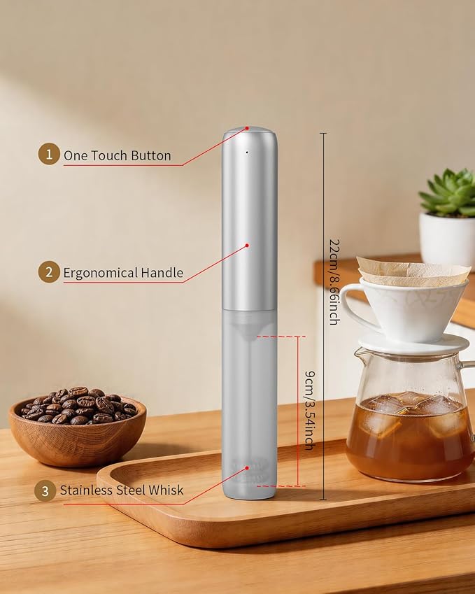 CIRCLE JOY Rechargeable Milk Frother Hanheld, Dual Coil Whisk Head Electric Coffee Frother, Portable Hand Frother Wand Drink Mixer for Matcha Lattes Cappuccino, Kitchen Gifts, Silver - Image 7