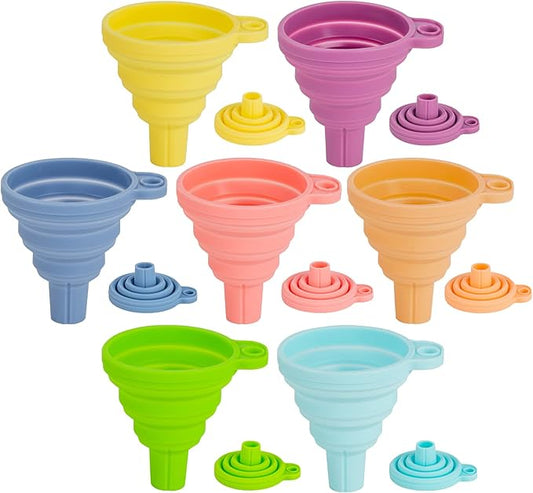 Kitchen Funnel Set 7 Pack, Collapsible Silicone Funnel for Filling Bottles, Beverage, Lab, Oil, Paint - Kitchen Gadgets Accessories Multicolor by Ecurfu