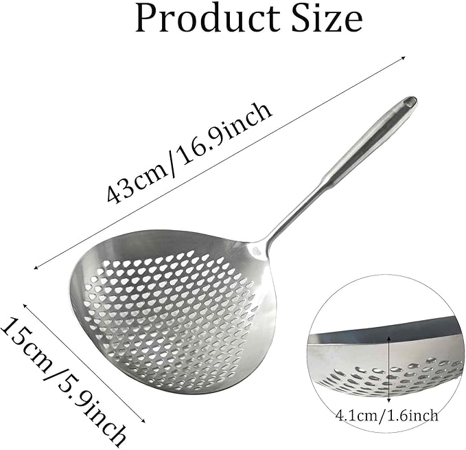 Stainless Steel Skimmer Slotted Spoon, Spider Strainer Ladle with Long Handle for Cooking, Draining Pasta, Deep Frying(Stainless Steel Handle)