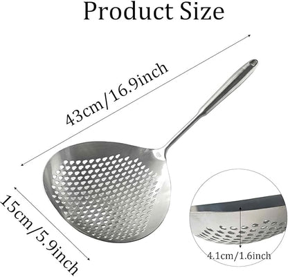 Stainless Steel Skimmer Slotted Spoon, Spider Strainer Ladle with Long Handle for Cooking, Draining Pasta, Deep Frying(Stainless Steel Handle)