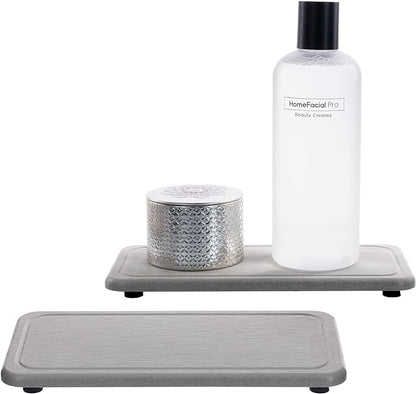 NiuYichee 2 Pcs Water Absorbing Stone Trays, Kitchen/Bathroom Sink Soap Dish, Diatomite Tray Used for Hand Soap & Cosmetic Bottles in The Modern Home, 4" W x 8.3" L, Gray