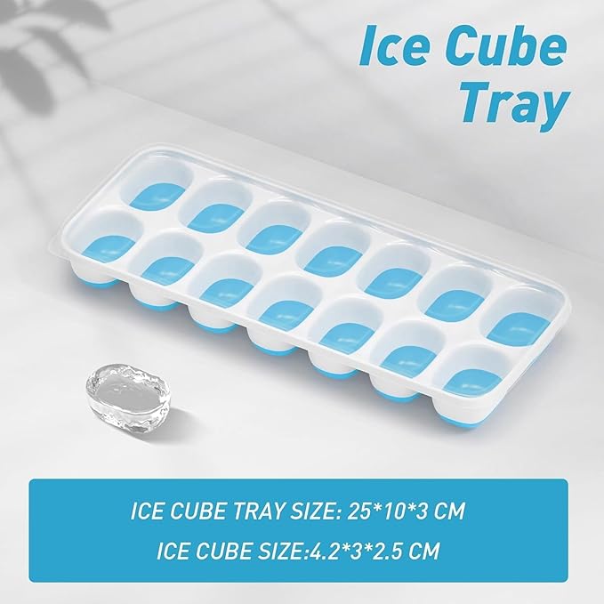 ChefAide Ice Cube Tray with Lid, 4 Packs 56 Cubes Durable Stackable Ice Cube Trays for Freezer with Removable Lids, Easy-Release Plastic & Silicone Ice Tray for Cocktail, Coffee - Image 3
