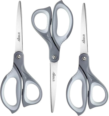 LIVINGO 3 Pack Scissors for Office: Sharp Stainless Steel Shears Heavy Duty All Purpose for Cutting Crafting Paper Fabric, Gray Comfort Handles, 8.5 Inches by LIVINGO