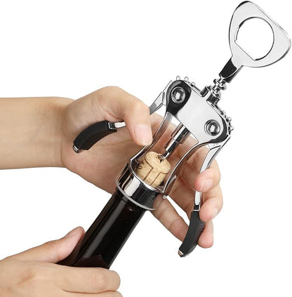 KORCCI Wine Opener, Heavy-Duty Zinc Alloy Wing Corkscrew, Premium Beer Bottle Opener, Multifunctional Wine Accessories with Ergonomic Handle and Sharp Screw, for Kitchen, Bar, Restaurant (2PCS) - Image 7