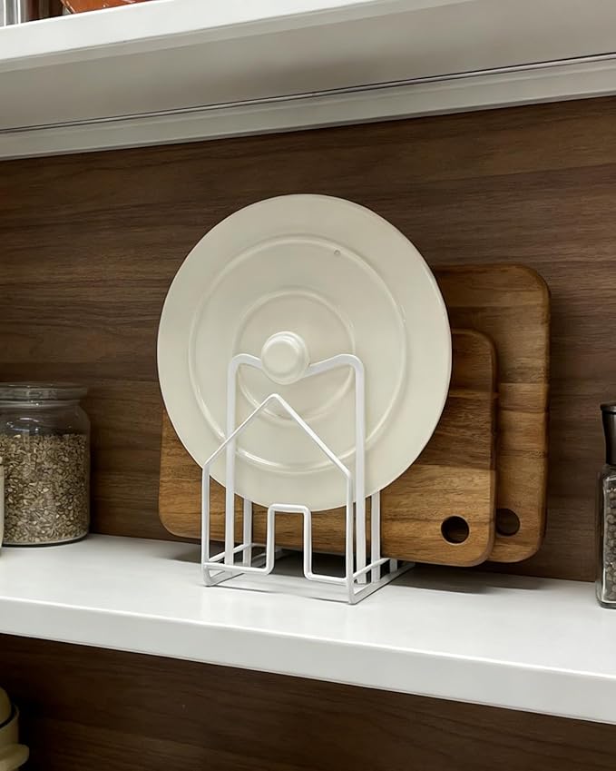 SUNFICON Cutting Board Rack Chopping Board Organizer Pot Pan Lids Holder Thin Bakeware Baking Tray Drying Display Stand Kitchen Countertop Cupboards Cabinet Office Sturdy Metal 4.92x5.7x8.47 in.White - Image 2