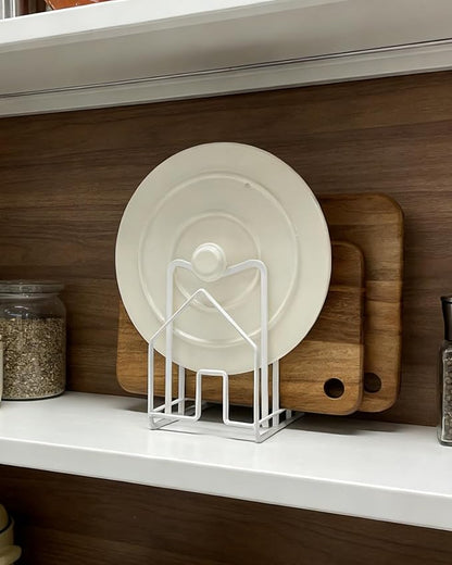 SUNFICON Cutting Board Rack Chopping Board Organizer Pot Pan Lids Holder Thin Bakeware Baking Tray Drying Display Stand Kitchen Countertop Cupboards Cabinet Office Sturdy Metal 4.92x5.7x8.47 in.White - Image 2