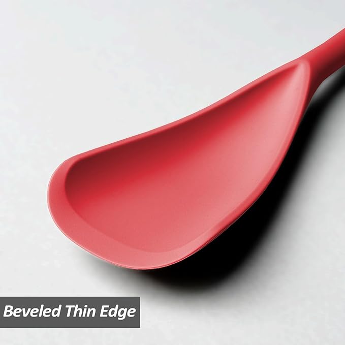 Silicone Spatula Spoon, Great for Both Cooking and Serving Durable BPA-Free Matte Black Silicone, Seamless Design, Safe for Nonstick Cooking Surfaces, 2-Pcs, Red - Image 4