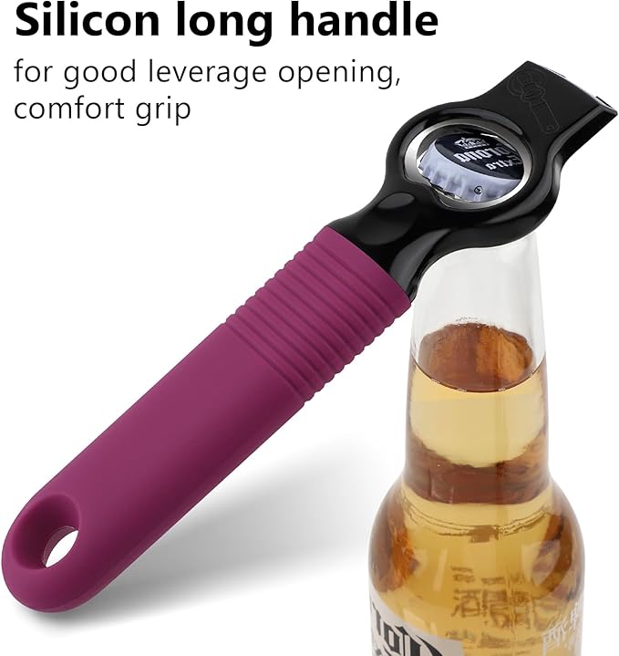2-Pack Magnetic Beer Bottle Opener & Soda Can Opener, 2-in-1 Bottle Opener and Can Tab Opener Tool for Bartender, Long Nails, Arthritis, Seniors, Silicone Handle with Build in Magnet - Rosy - Image 4