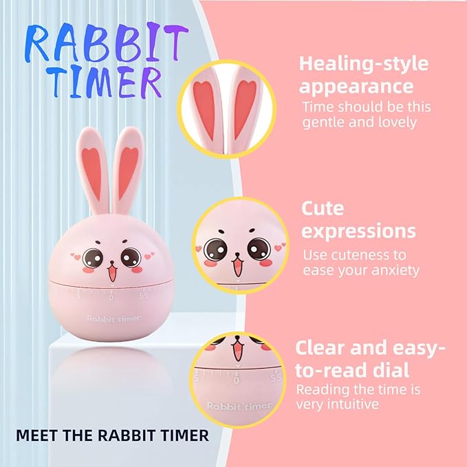 Cartoon Mechanical Kitchen Timer, 60 Minutes Countdown Timer, Mechanical Visual Timer for Kids - No Batteries Required, Kitchen Timer for Cooking, Home, Study and Classroom (Blue-C)