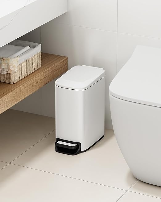 TIPGO Slim Bathroom Trash Can with Lid Soft Close, Step Pedal, 6 Liter / 1.6 Gallon Stainless Steel Trash Bin, Small Garbage Cans for Bedroom, Office, Kitchen (White) - Image 5