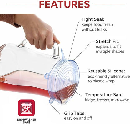 HIC Kitchen Reusable Stretch Food Storage Lids, Silicone, 13-Piece Set, Includes 12 Lids (2x 6 Sizes) Plus 1 Storage Bag - Image 4