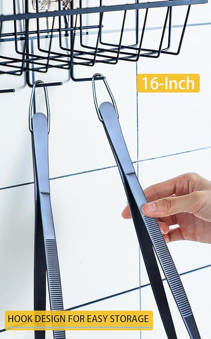 JETKONG 2 Pcs 16-Inch Heavy Duty Cooking Tweezers Extra Long Stainless Steel Kitchen Tweezers Large Plating Tongs (Navy Blue) - Image 6
