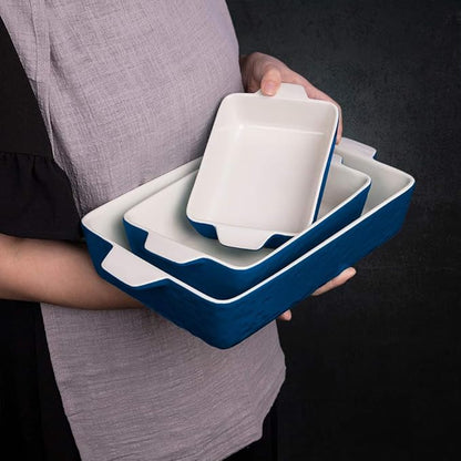 Casserole Dishes for Oven, Ceramic Baking Dishes, Lasagna Pan with Handles, Porcelain Baking Pan Deep, Bakeware for Baking, Cooking, Wedding Gift, Set of 3 (11.6" x 7.8", Dark Blue) - Image 9