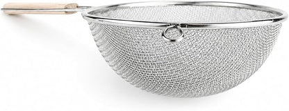 Huji 8-Inch Stainless Steel Double Mesh Food Strainer Colander - Fine Sieve Sifter with Wooden Handle for Kitchen Cooking, Pasta, Rice, Noodles, and More - Image 2