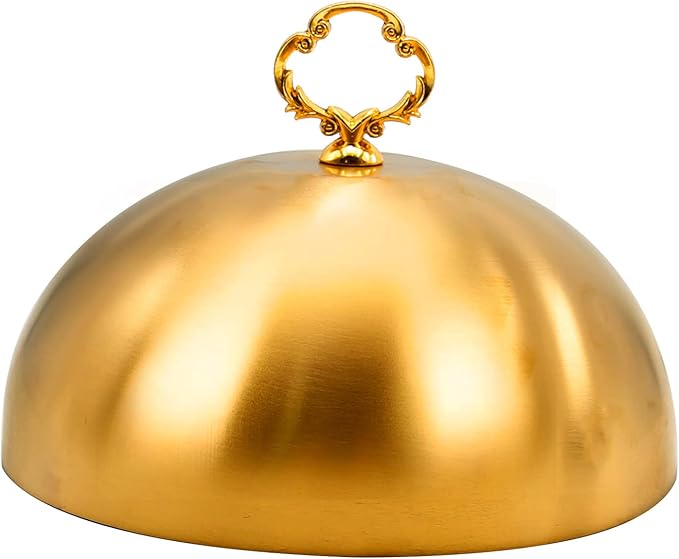 Gold Stainless Steel Food Dome Cover Food Protecting Dome Cover Serving Plate Dish Dome Cake Butter Dessert Cheese Cover for Burgers Restaurant Party (Flower Wreath Bead)