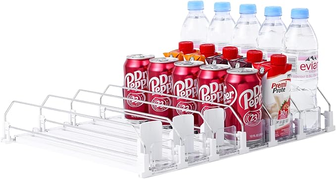 Drink Organizer for Fridge-White Automatic Pusher Glide,12oz 16oz 20oz-Soda Dispenser for Fridge-Holds up to 30 Cans by SZNLZQ