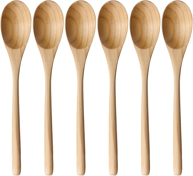 AOOSY Wooden Spoons for Cooking, 9 Inches 6 Pieces Japanese Natural Ellipse Wooden Spoon Set for Cooking Mixing Stirring Honey Tea Soda Dessert Coconut Bowl Nonstick Pots Kitchen by AOOSY