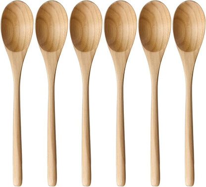 AOOSY Wooden Spoons for Cooking, 9 Inches 6 Pieces Japanese Natural Ellipse Wooden Spoon Set for Cooking Mixing Stirring Honey Tea Soda Dessert Coconut Bowl Nonstick Pots Kitchen by AOOSY