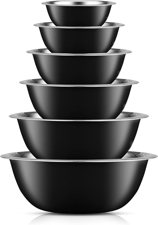 JoyJolt Stainless Steel Mixing Bowl Set - 6 Piece Nesting Bowls, 5qt to 0.5qt, Black, Perfect for Dough, Batter & Baking by JoyJolt