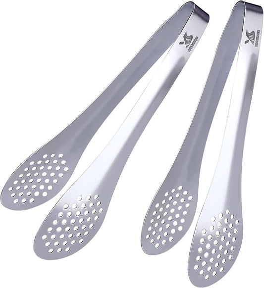 MSY BIGSUNNY 7inch Food Serving Tongs Stainless Steel Buffet Tongs (silver, 2pack) by MSYBIGSUNNY