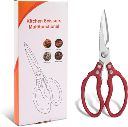 CGBE Kitchen Scissors All Purpose Heavy Duty, Ultra Sharp Stainless Steel Kitchen Shears Dishwasher Safe, Cooking Shears for Chicken, Poultry, Fish, Meat, Herbs & Grapes with Non-Slip Grips (Red) - Image 7