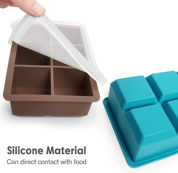 Excnorm Silicone Ice Cube Trays 3 Pack - Large Size Silicone Ice Cube Molds with Leak Proof Removable Lid Square Ice Cube Tray And BPA Free for Cocktail,Whiskey, Stackable Flexible Ice - Image 3