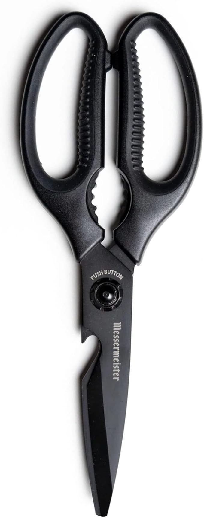 Messermeister 9-Inch Push Button Take-Apart Shears - High-Carbon Stainless Steel & Soft-Grip Handles - Includes Nut Cracker & Bottle Opener by Messermeister
