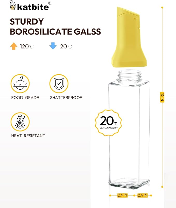 katbite 16oz Glass Olive Oil Dispenser Bottle for Kitchen Cooking - Leakproof Kitchen Essential with Precise Pouring Spout for Salad, Air Fryer, BBQ, Non-Stick Pans, Easy Refill and Use, Yellow - Image 4