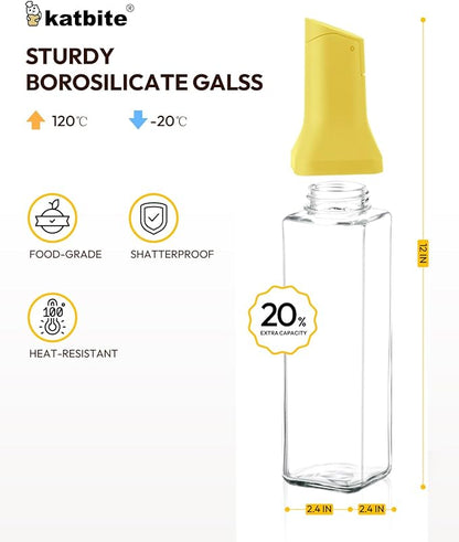 katbite 16oz Glass Olive Oil Dispenser Bottle for Kitchen Cooking - Leakproof Kitchen Essential with Precise Pouring Spout for Salad, Air Fryer, BBQ, Non-Stick Pans, Easy Refill and Use, Yellow - Image 4