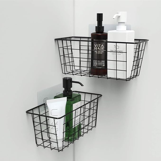 MaraFansie Hanging Kitchen Baskets Wire Storage Basket Over the Cabinet Door Organizer, No Drilling Adhesive Basket for Cabinet Pantry Organization and Kitchen, Bathroom, Storage, 2 Pack, Black - Image 9