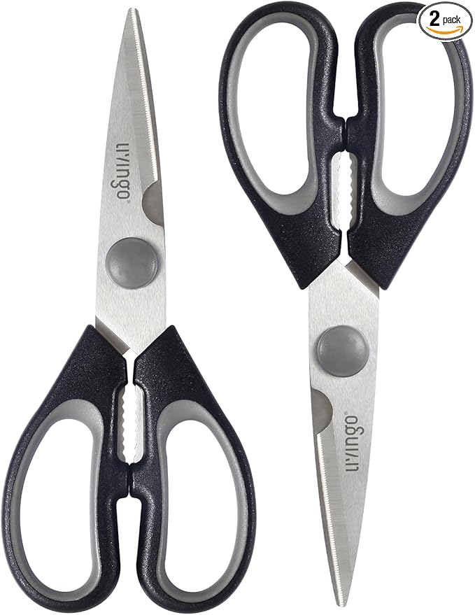 LIVINGO 7.5" Kitchen Scissors All Purpose for Sharp Cutting Small Bones & Vegetables, with Nutcracker Grip Comfortable, Heavy-duty Food Shears for Home Cooking by LIVINGO