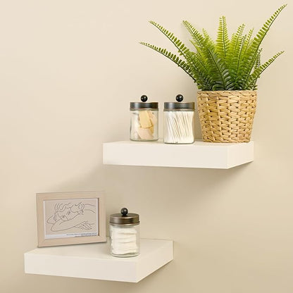 SheeChung 2-Pack Qtip Holder Dispenser-Glass Apothecary Jars with Rust-Proof Stainless Steel Lids-Vintage Rustic Farmhouse Bathroom Vanity Organizer for Cotton Swabs, Balls, Pads(Oil Rubbed Bronze